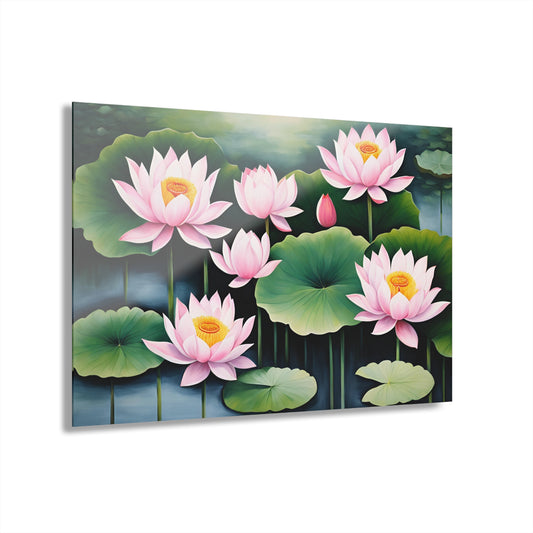 Large Lily Pad Floral Design Acrylic Print with French Cleat Nature Lover Wall Art Flower Lover Lotus Blossom Art Modern Garden Home Decor