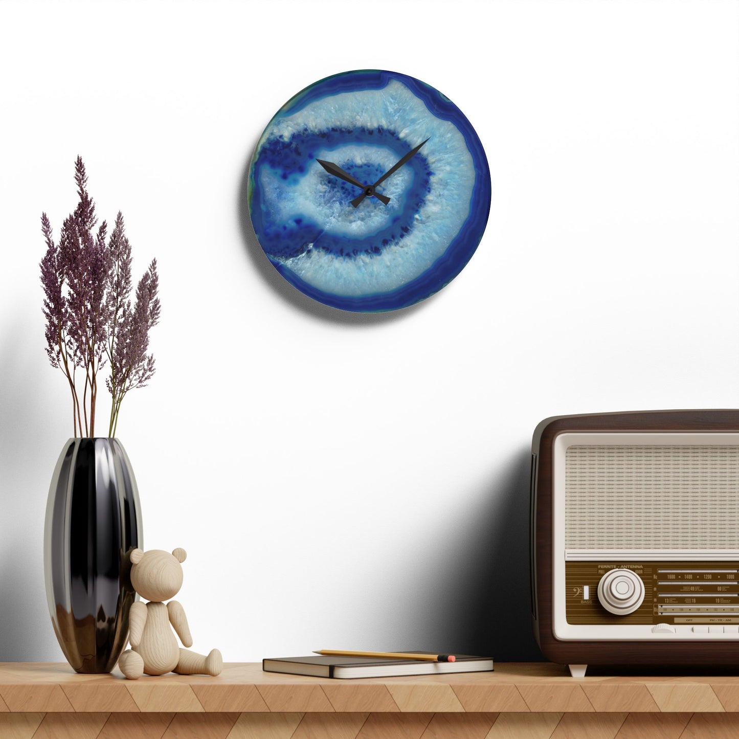 Blue Agate Crystal Geode Unique Design Acrylic Wall Clock Crystal Lover Gemologist Gift Nature Lover Rock Gift