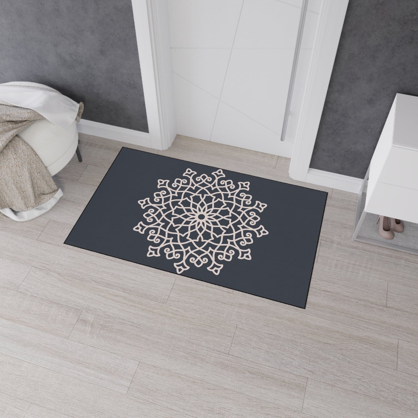 Decorative Heavy Duty Non-Slip Floor Mat Stylish Design Perfect for Entryway Kitchen Décor Grey Geometric Floral Design Rug Bathroom Mat