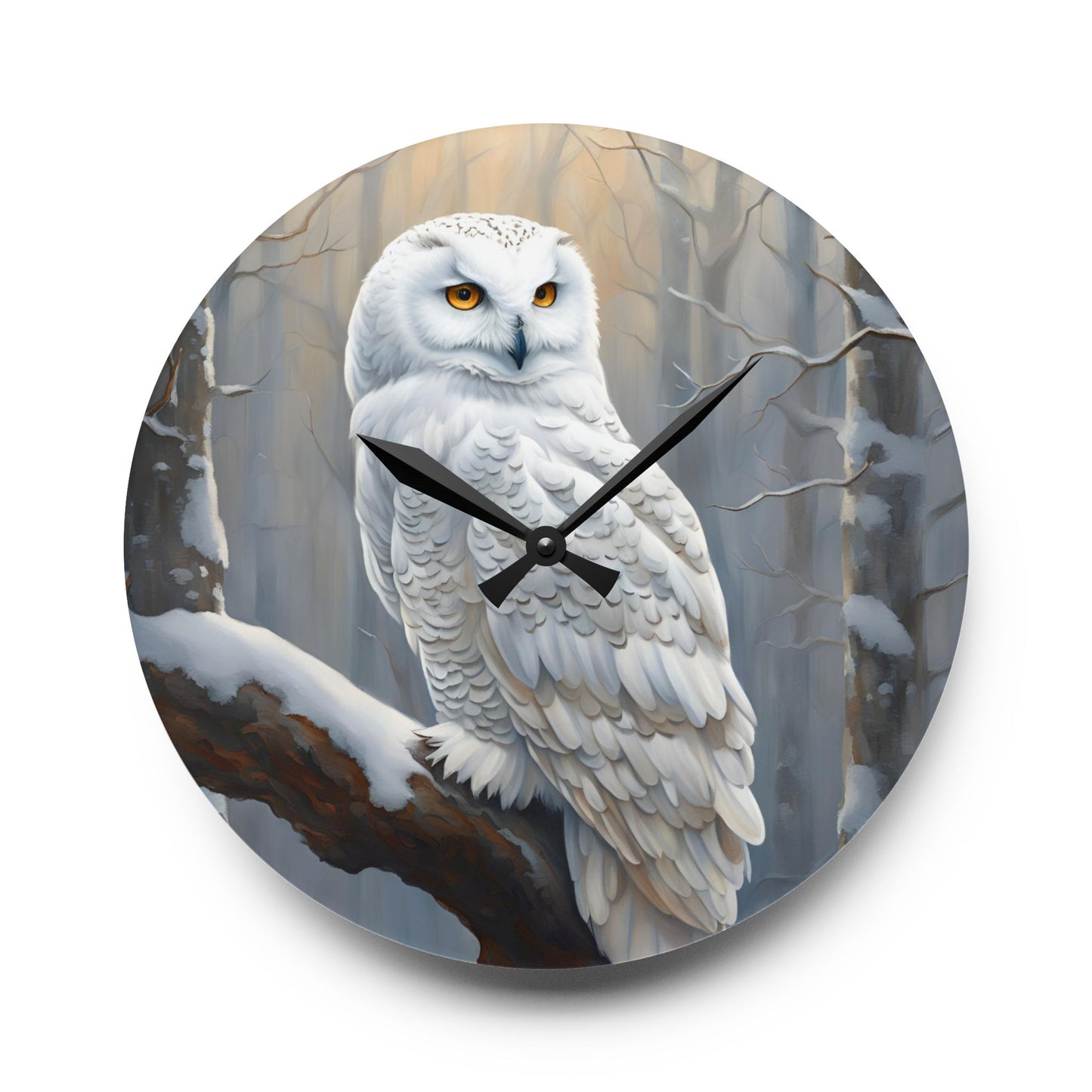 Snowy Owl Design Acrylic Clock Unique Colorful Wall Clock for Kitchen or Living Room Nature Lover Gift