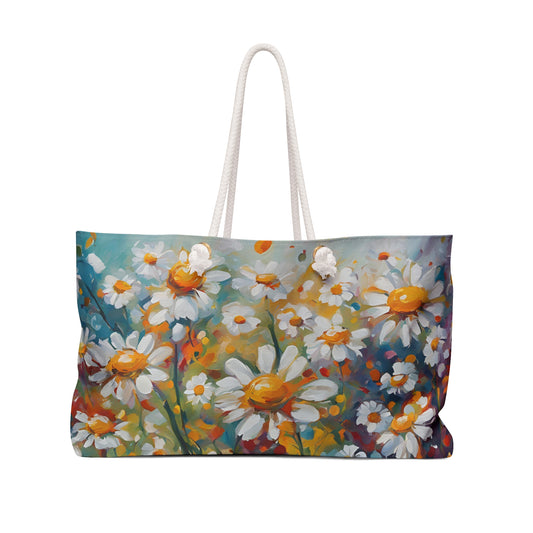 Modern Daisy Field of Flowers Weekender Tote Floral Grocery Wildflower Shopping Bag Cottage Core Gift Bag Boho Bag Daisy Tote Bag Mom Gift