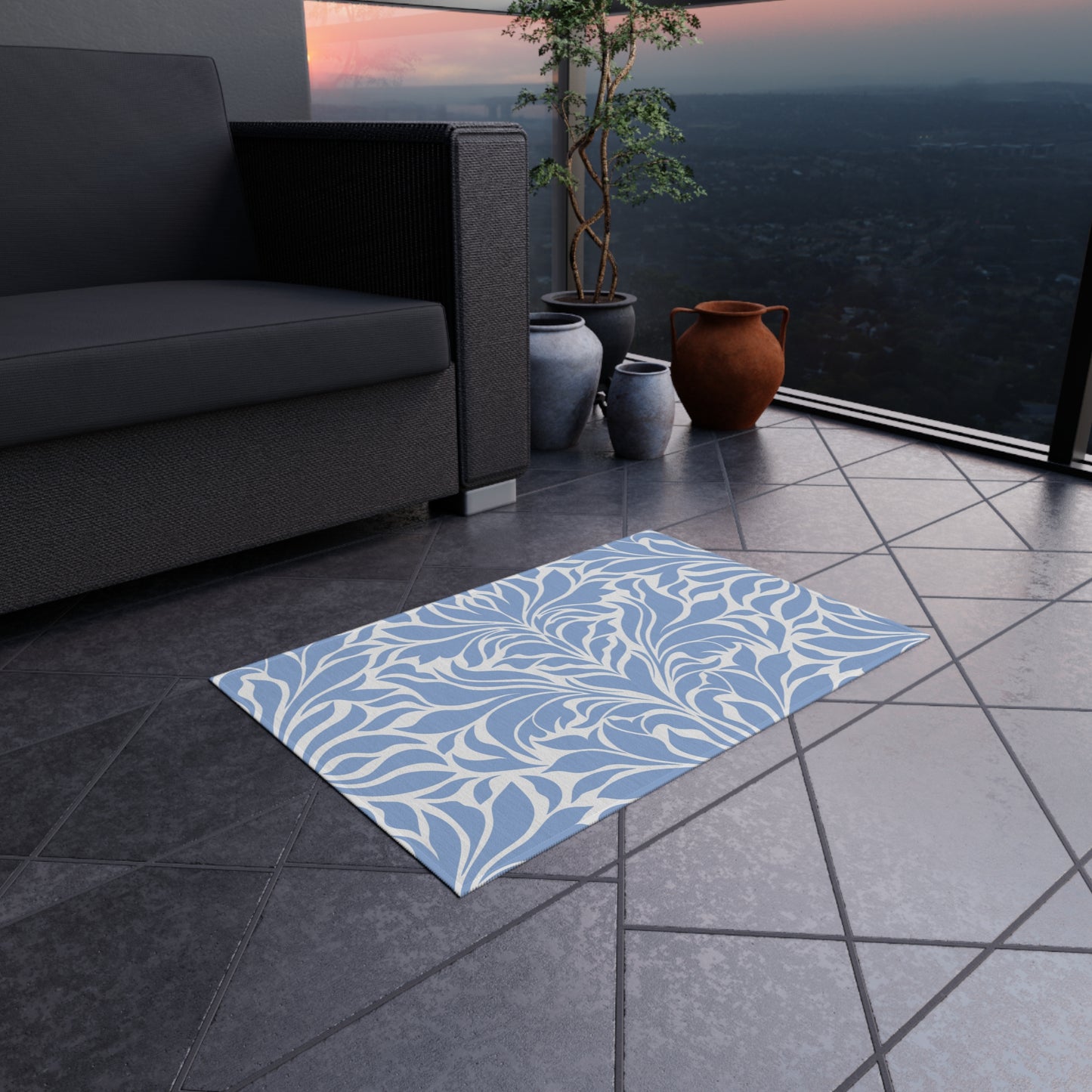 Chenille Print Pattern Outdoor Rug with No-Skid Backing Cozy Outdoor Carpet Patio Decor Gazebo Rug Pool Area Decor Outdoor Kitchen Carpet