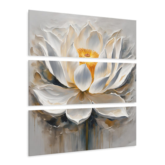 Modern Art Style Lotus Flower Design Triptych Acrylic Print Wall Art Unique Floral Abstract Art 3-Panel Zen Wall Decor