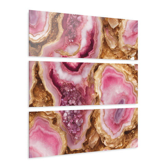 Stunning Pink Geode Quartz Crystal Design Triptych Acrylic Print Wall Art Nature Lover Gift Geology Rock Lover Gift