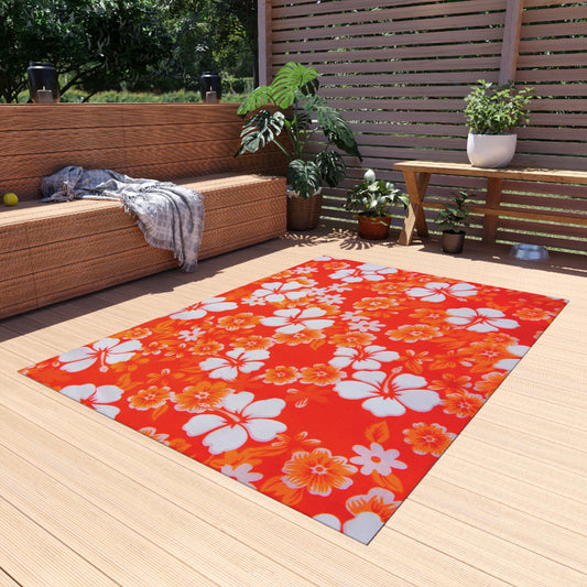 Tropical Chenille Outdoor Rug with No-Skid Backing Cozy Outdoor Carpet Patio Decor Hawaiian Floral Beachy Gazebo Rug Pool Area Decor