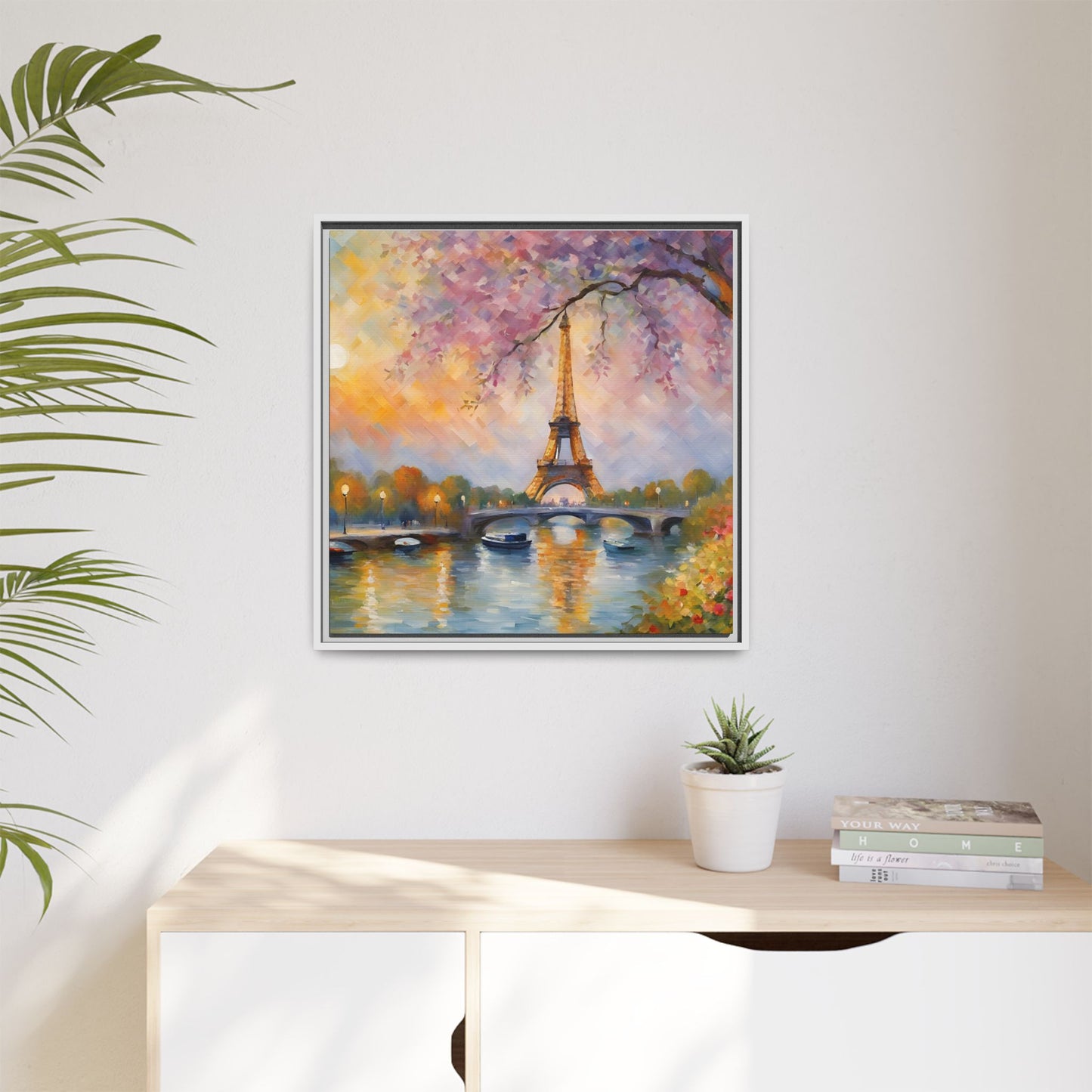 Modern Abstract Eiffel Tower Design Unique Framed Canvas Landscape Wall Art Paris France Gift Nature Lover Gift 3 frame colors