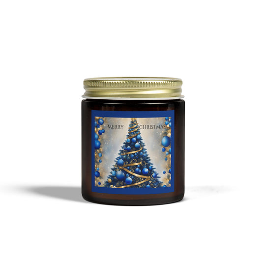 Merry Christmas Scented Candles Holiday Winter Blue Tree Candle Gift Mason Jar Candle Coconut Apricot Wax (4oz, 9oz)