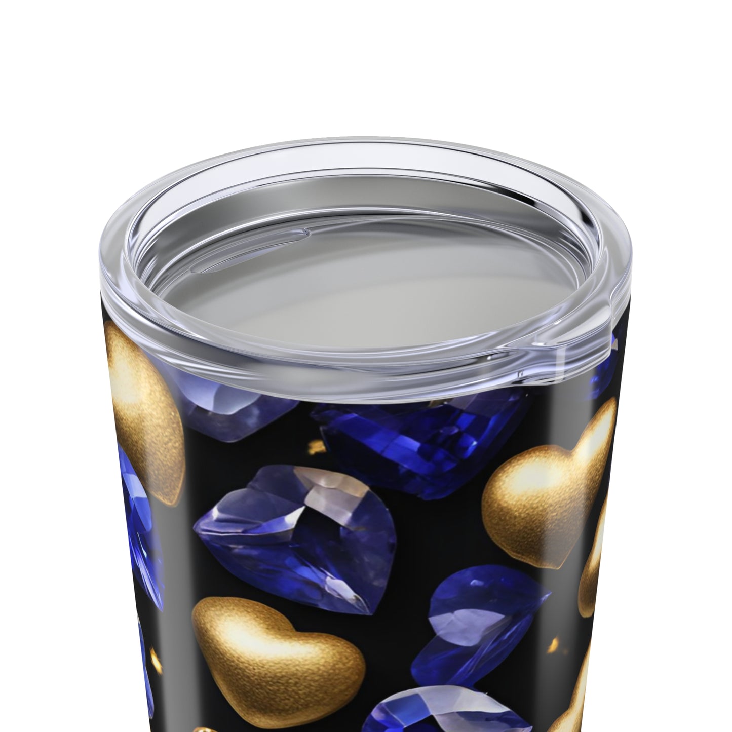 Sapphire and Gold Hearts Tumbler Valentine's Gift for Her Love Friendship Gift Tumbler Gemstone Lover Rhinestone Crystal Design Tumbler