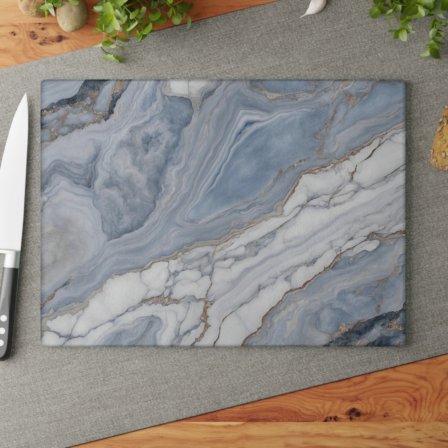Kitchen Decor Glass Cutting Board Serving Tray with Quartz-look Design Cutting Board Gift for Home Cook Fun Marble-look Charcuterie Board