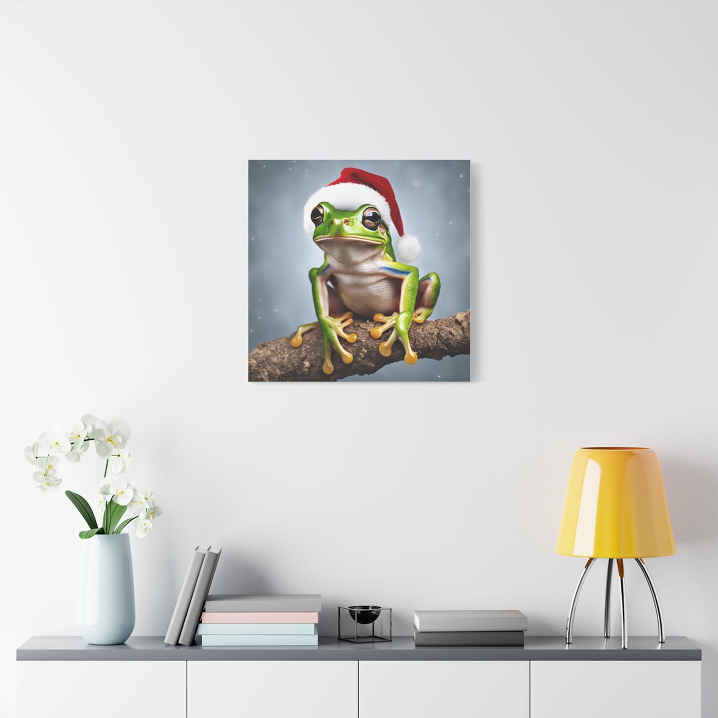 Christmas Tree Frog Print Wall Art | Matte Canvas, Stretched, 1.25" | Santa Hat | Animal Lover | Holiday Gift |