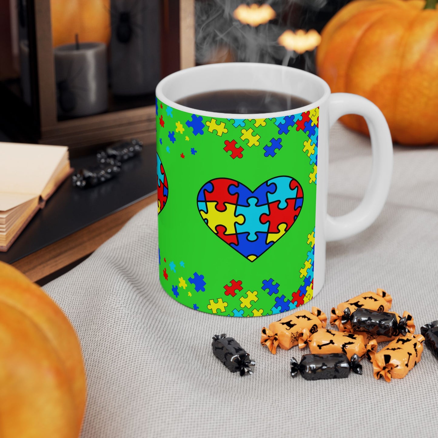 Autism Spectrum Awareness and Love Coffee Tea Mug Holiday Gift for Teacher Christmas Present Festive Unique Special Needs Gift Mug