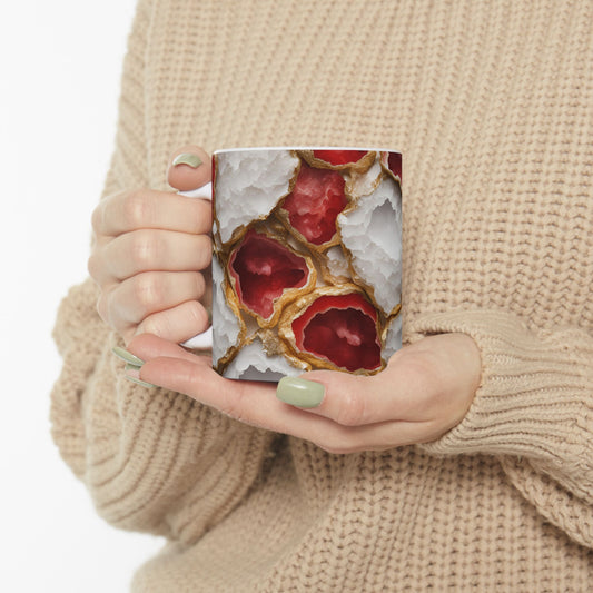 Red and White Crystal Design Coffee Tea Hot Chocolate Mug Cottage Core Boho Gift for Her Nature Lover Gift Geology Rock Lover Gift