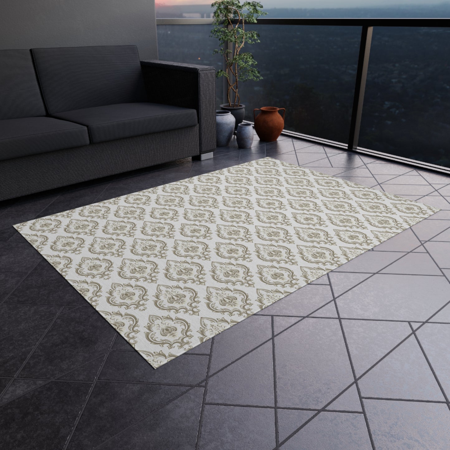 Chenille Print Pattern Outdoor Rug with No-Skid Backing Cozy Outdoor Carpet Patio Decor Gazebo Rug Pool Area Decor Outdoor Kitchen Carpet