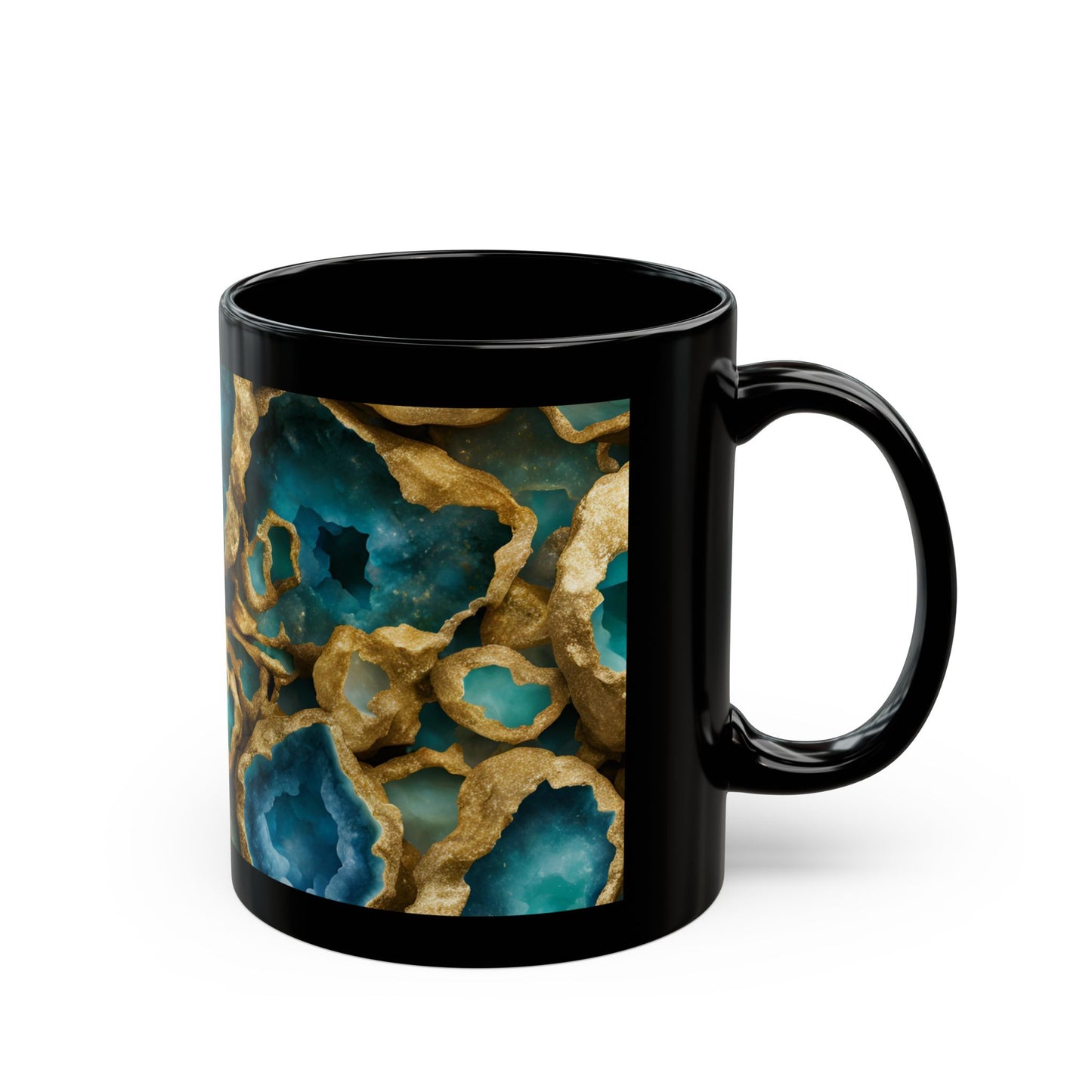 Blue, Green and Gold Amethyst Crystal Geode Design Coffee Tea Hot Chocolate Mug Boho Gift for Her Nature Lover Gift Geology Rock Lover Gift