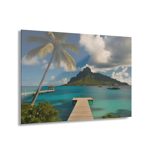 Large Tropical Ocean Vacation Acrylic Print with French Cleat Mountain Life Wall Art Outdoors Gift Beachy Nature Artwork Modern Home Decor