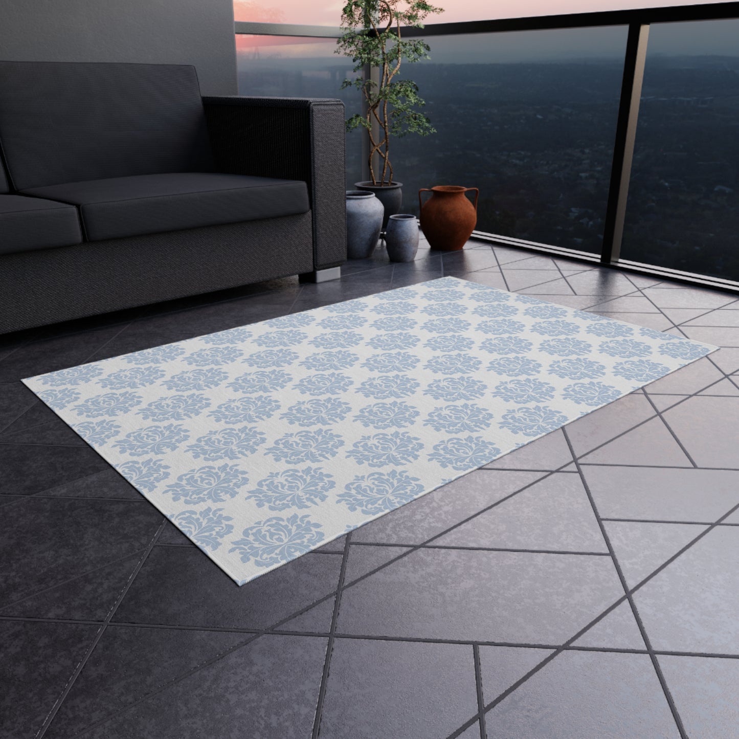 Chenille Print Pattern Outdoor Rug with No-Skid Backing Cozy Outdoor Carpet Patio Decor Gazebo Rug Pool Area Decor Outdoor Kitchen Carpet