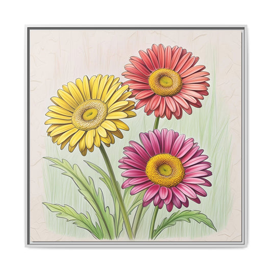 Daisy Floral Design Unique Framed Canvas Wall Art Flower Lover Gift Wildflower Artwork Nature Lover Lanscape Gift 3 frame colors
