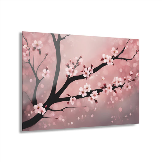 Large Floral Design Acrylic Print with French Cleat Nature Lover Wall Art Flower Lover Gift Artwork Modern Plum Cherry Blossom Home Decor