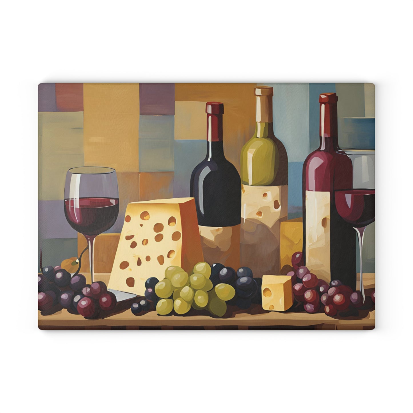 Kitchen Decor Glass Cutting Board Serving Tray with Wine and Cheese Design Cutting Board Gift for Home Cook Charcuterie Board