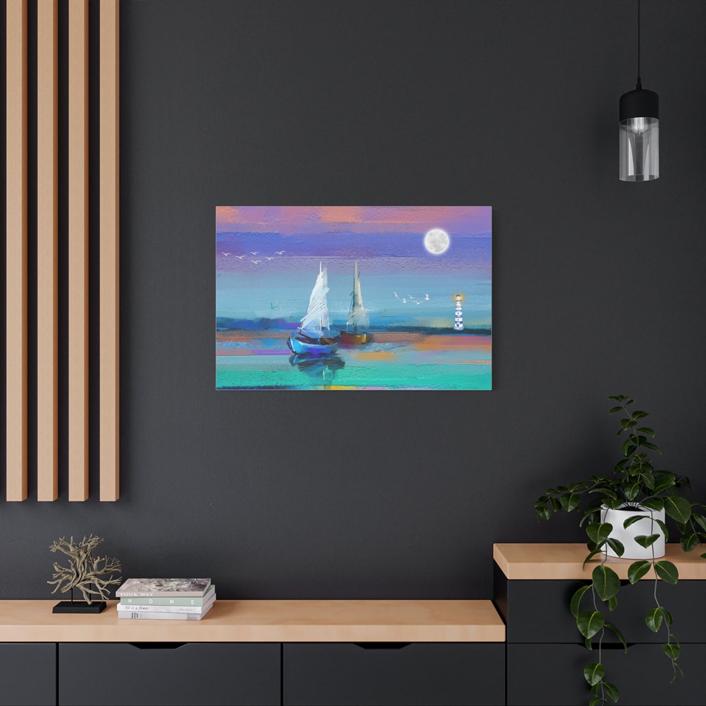 Sailboats in Water Print Wall Art | Matte Canvas, Stretched, 1.25" | Oceanic | Painting | Abstract | Modern |