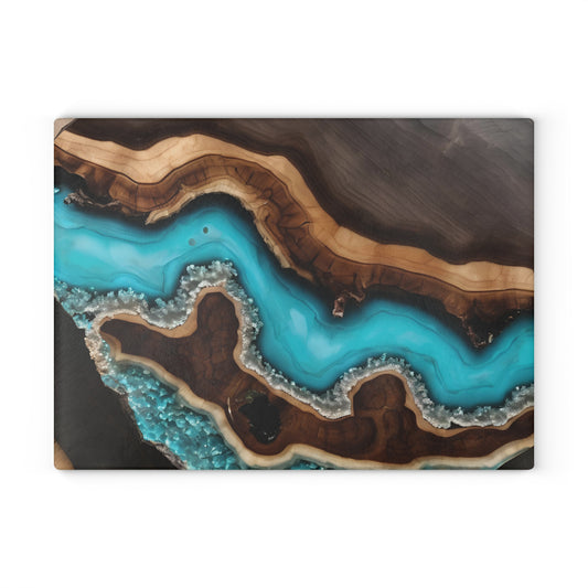 Kitchen Decor Glass Wood-look Image Nature Lover Cutting Board Serving Tray Home Cook Gift Colorful Glass Geode-inspired Charcuterie Board