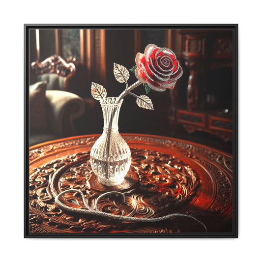 Bejeweled Red Rose Framed Canvas Print Wall Art Unique Fashion Designer Haute Couture Fashionista Flower Lover Gift Decor 3 Frame Colors