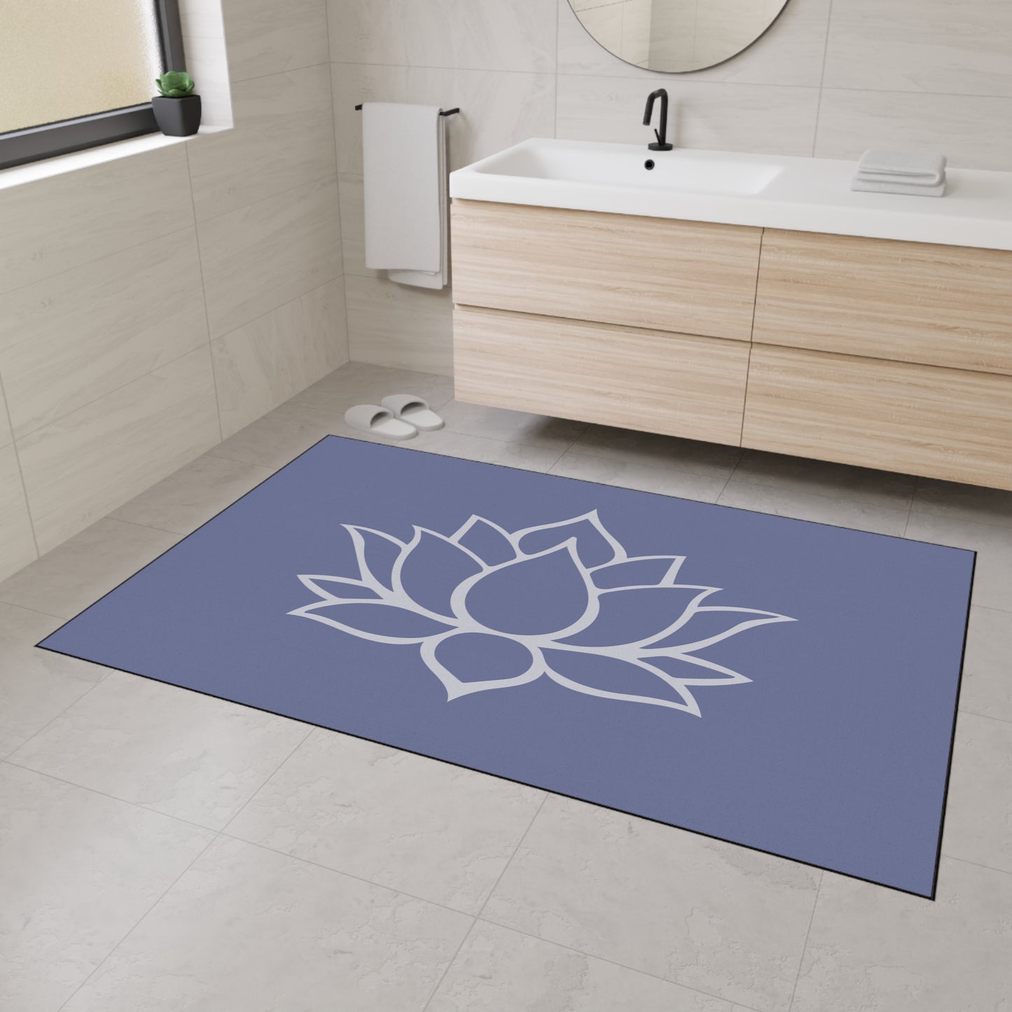 Decorative Heavy Duty Non-Slip Floor Mat Stylish Design Perfect for Entryway Kitchen Décor Grey Lotus Blossom Floral Design Rug Bathroom Mat