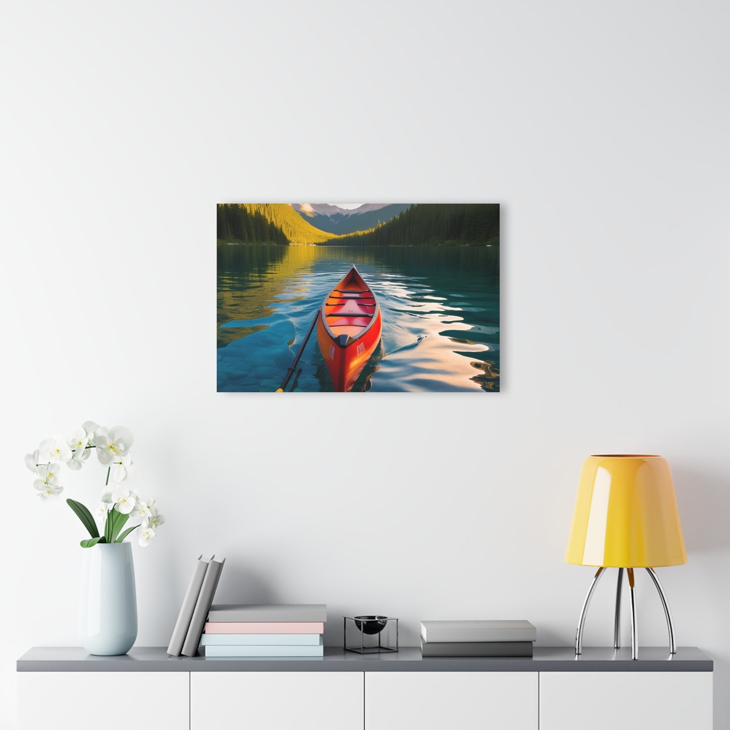 Large Canoe on Lake Acrylic Print with French Cleat Mountain Life Wall Art Outdoorsman Gift Kayak Lover Nature Artwork Modern Home Decor