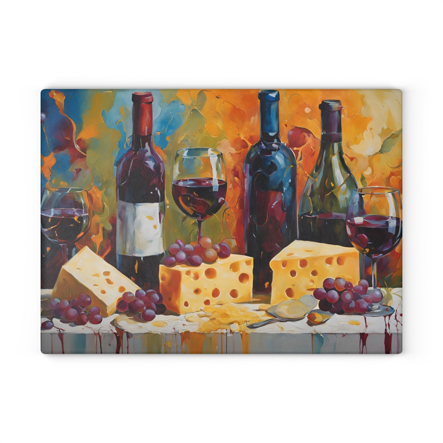 Kitchen Decor Glass Cutting Board Serving Tray with Wine and Cheese Design Cutting Board Gift for Home Cook Charcuterie Board