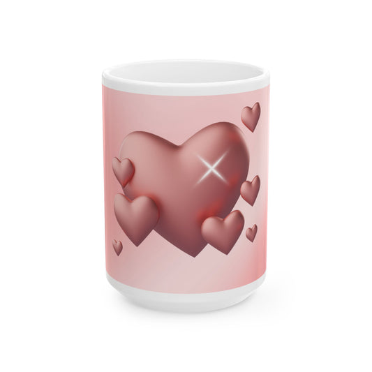 Pink Hearts Design Cottagecore 15-oz Coffee Mug Valentine's Day Teacup Gift for Her