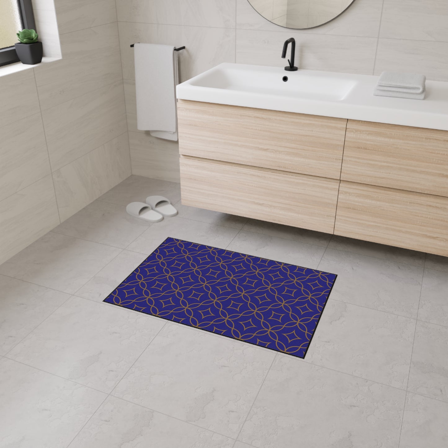 Decorative Heavy Duty Non-Slip Floor Mat Stylish Design Perfect for Entryway Kitchen Décor Blue Floral Geometric Design Rug Bathroom Mat