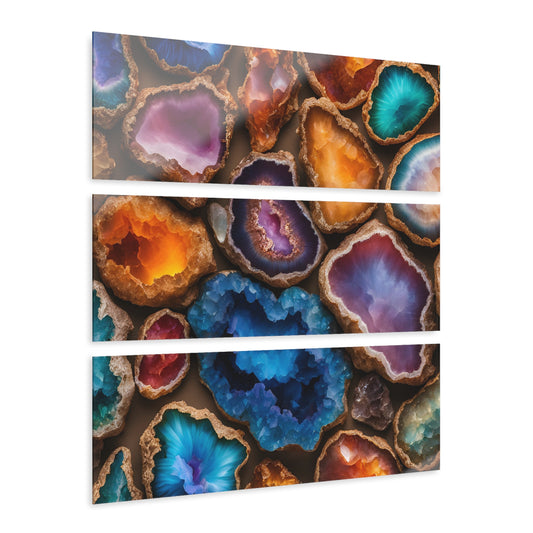 Geode Inspired Design Triptych 3-Panel Acrylic Print Wall Art Nature Lover Gift Geology Multi-color Amethyst-Look Rock Lover Acrylic Artwork