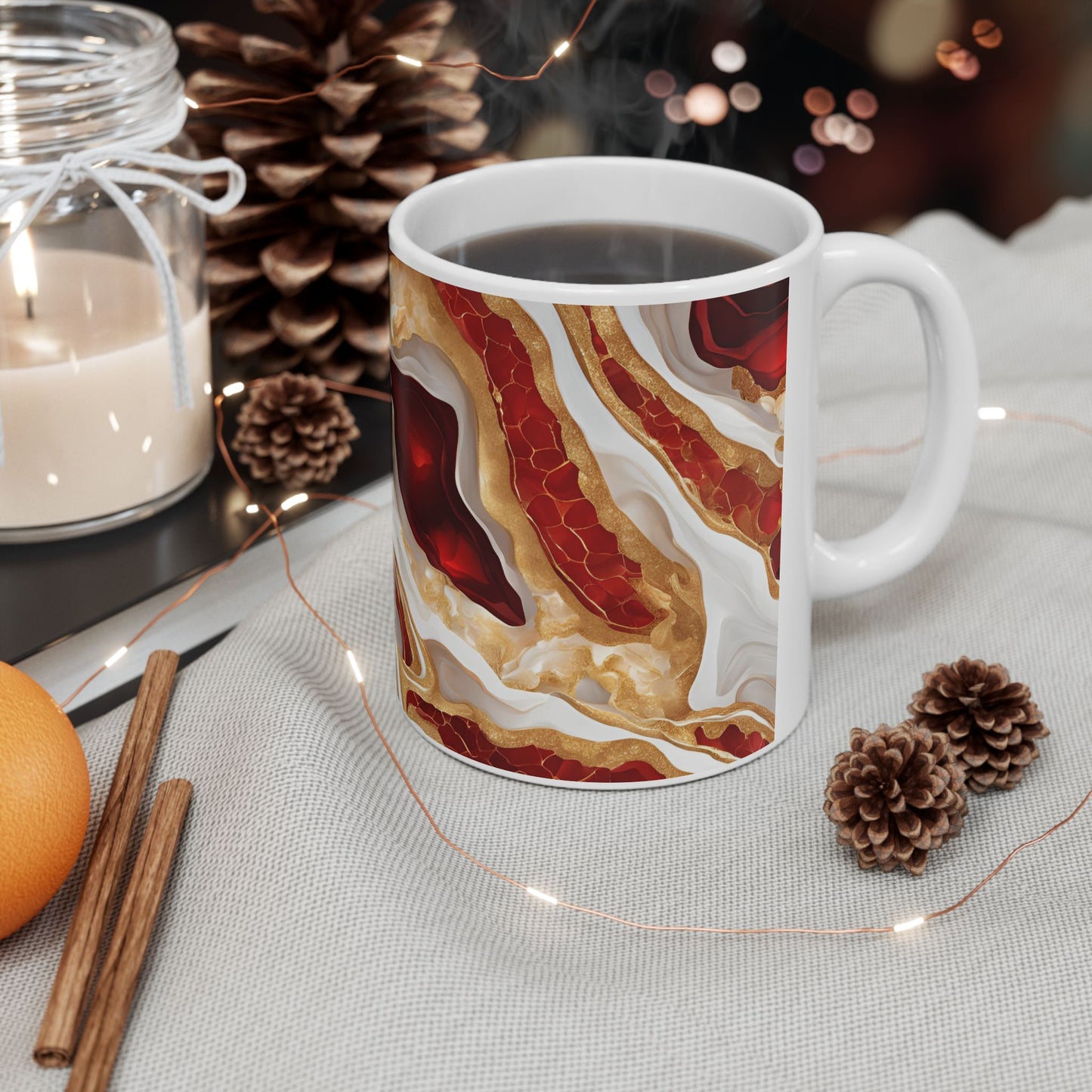 Ruby Red and White Crystal Geode Design Coffee Tea Hot Chocolate Mug Valentine's Day Gift for Nature Lover Gift Geology Marble Rock Lover