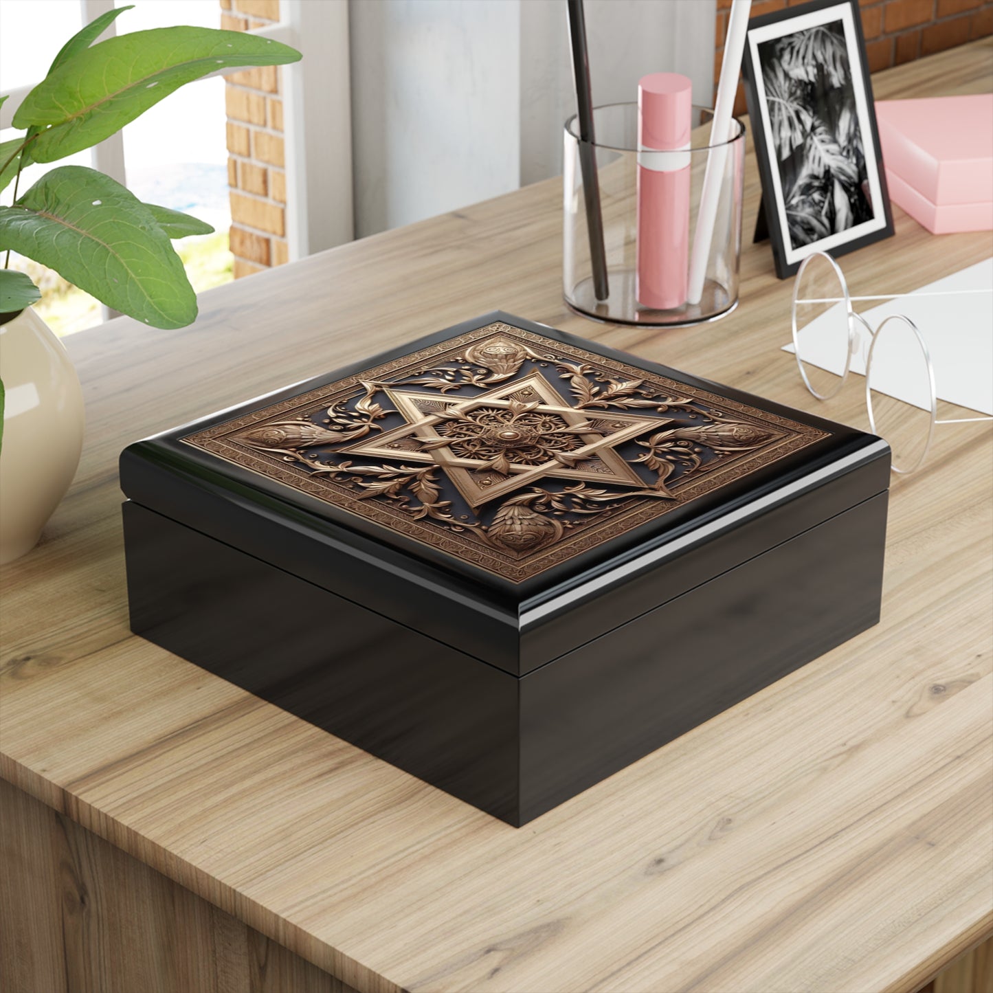 Elegant Star of David Wood Jewelry Box Handcrafted Holiday Trinket Rustic Keepsake Gift for Him Her Festive Vanity Storage Hanukkah Decor