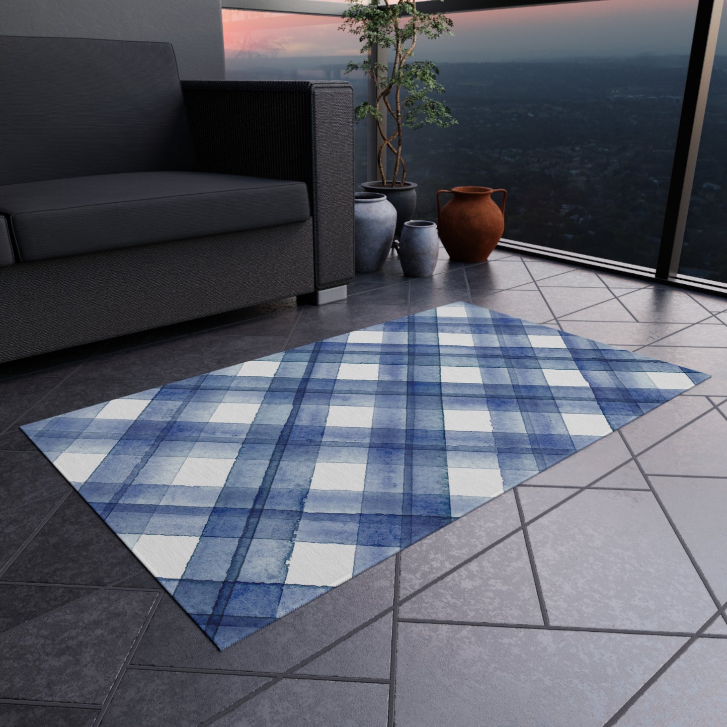 Striped Chenille Outdoor Rug with No-Skid Backing Cozy Outdoor Carpet Patio Decor Gazebo Rug Pool Area Decor Outdoor Kitchen Carpet