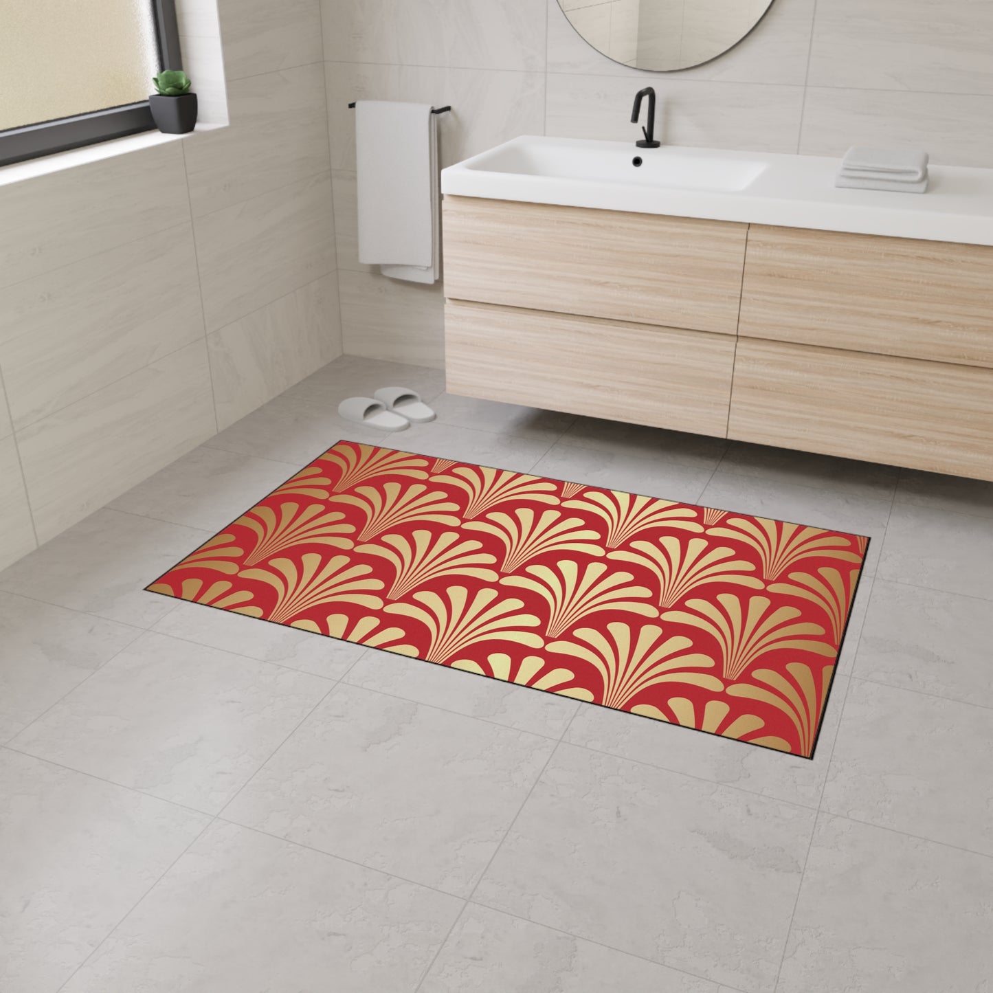 Decorative Heavy Duty Non-Slip Floor Mat Stylish Design Perfect for Entryway Kitchen Décor Red Floral Geometric Design Rug Bathroom Mat