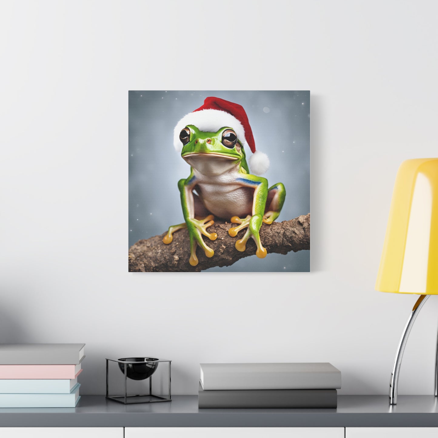 Christmas Tree Frog Print Wall Art | Matte Canvas, Stretched, 1.25" | Santa Hat | Animal Lover | Holiday Gift |