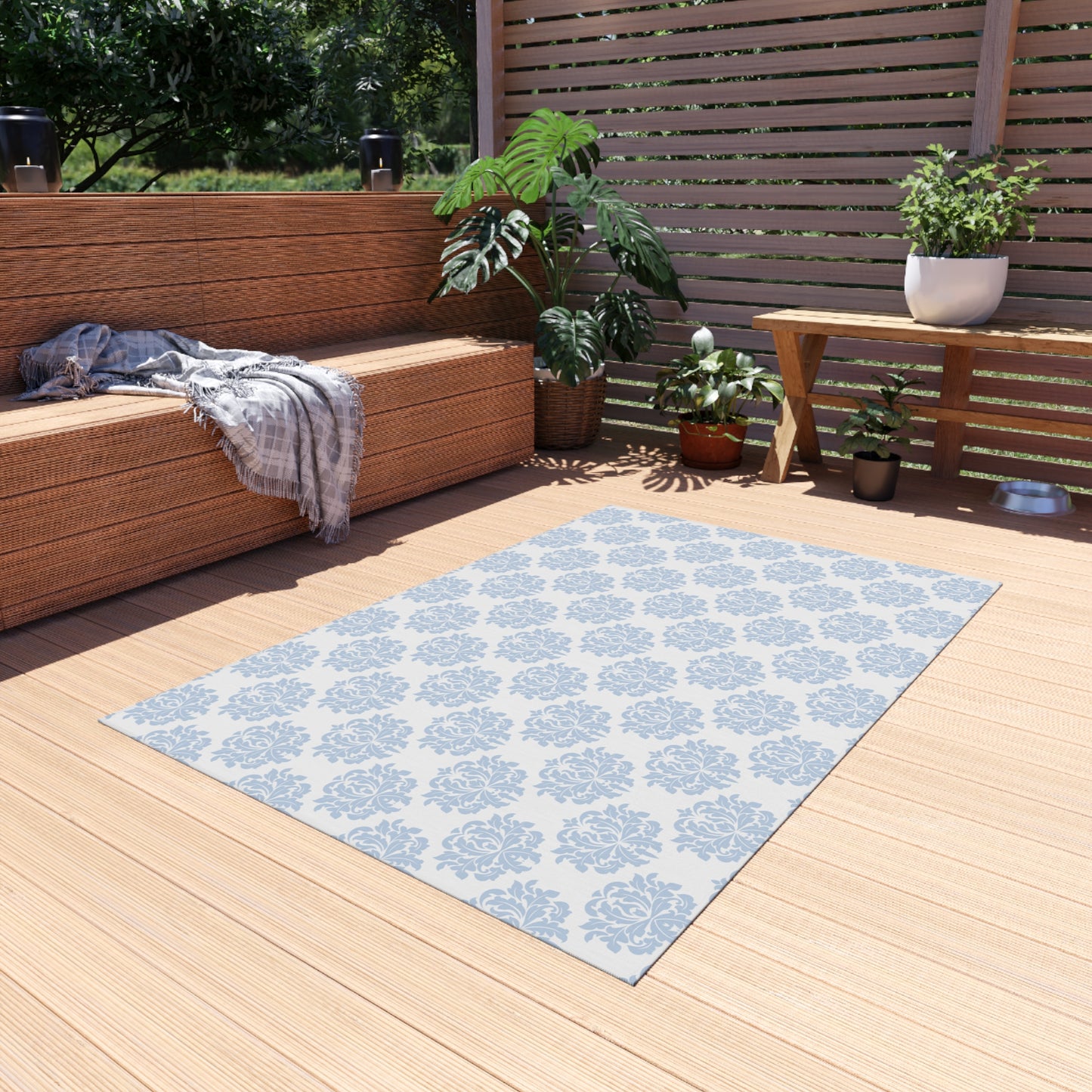 Chenille Print Pattern Outdoor Rug with No-Skid Backing Cozy Outdoor Carpet Patio Decor Gazebo Rug Pool Area Decor Outdoor Kitchen Carpet