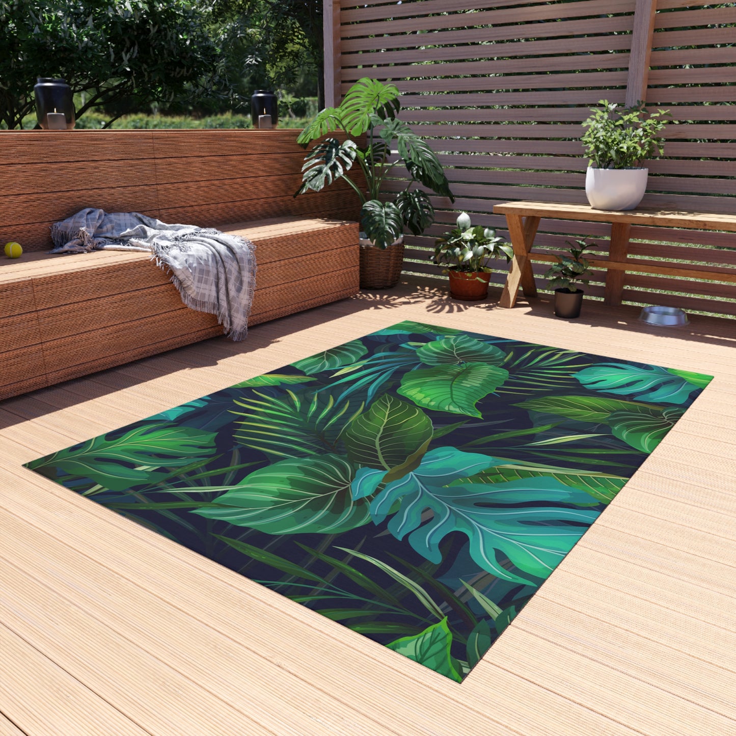 Tropical Chenille Outdoor Rug with No-Skid Backing Cozy Outdoor Carpet Patio Decor Hawaiian Floral Beachy Gazebo Rug Pool Area Decor