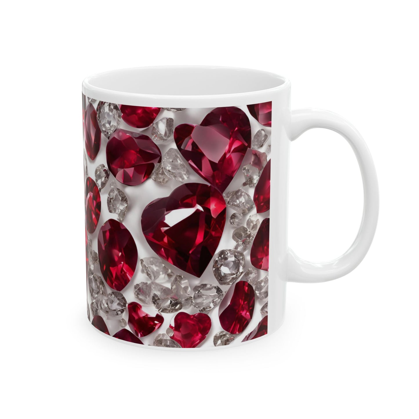 Ruby and Diamond Hearts Romantic Mug Valentine's Minimalist Wedding Gift Bridal Shower Engagement Gift for Her Love Friendship Crystal Gift