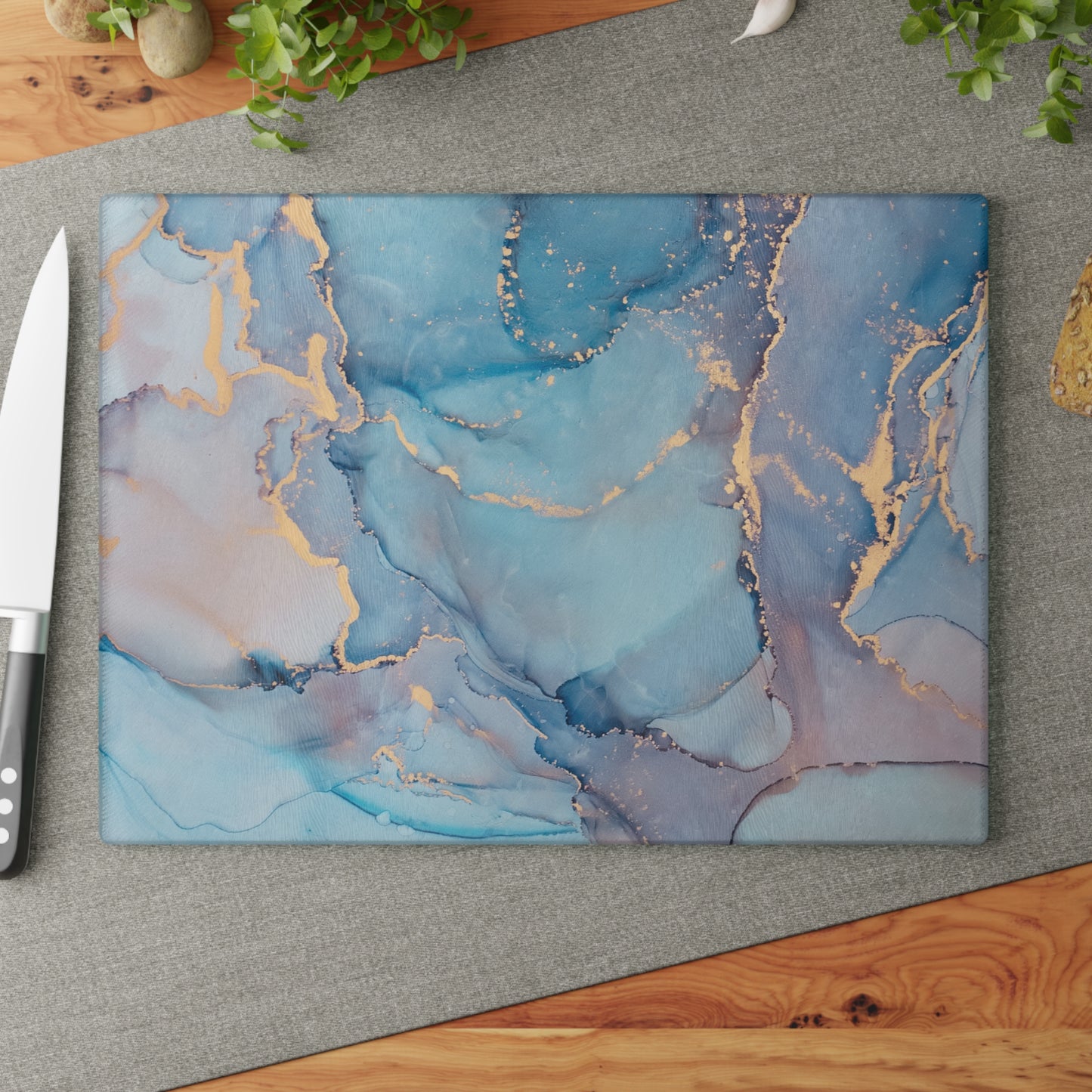 Kitchen Decor Glass Cutting Board Serving Tray with Quartz-look Design Cutting Board Gift for Home Cook Fun Marble-look Charcuterie Board