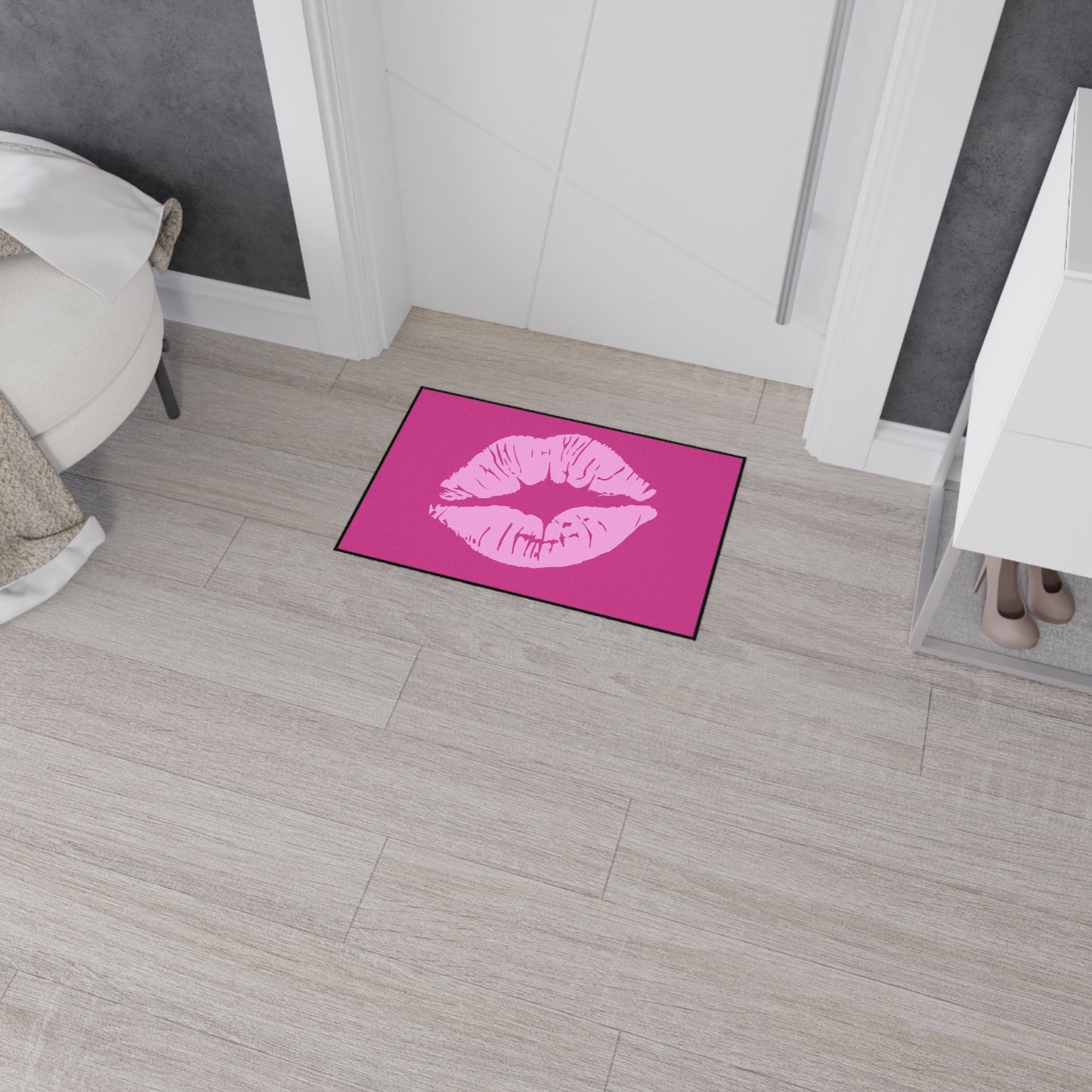 Decorative Heavy Duty Non-Slip Floor Mat Stylish Design Perfect for Entryway Kitchen Décor Pink Kissy Lips Design Rug Lipstick Bathroom Mat