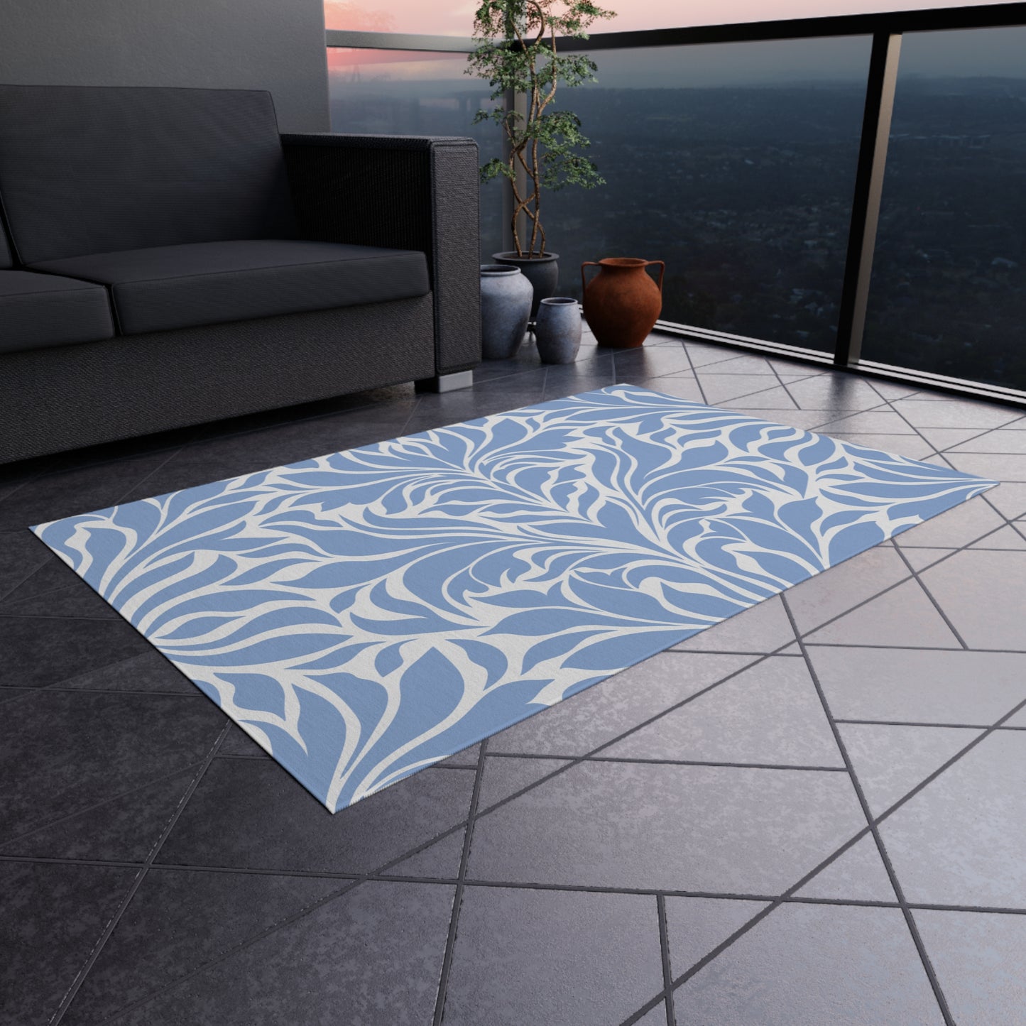 Chenille Print Pattern Outdoor Rug with No-Skid Backing Cozy Outdoor Carpet Patio Decor Gazebo Rug Pool Area Decor Outdoor Kitchen Carpet