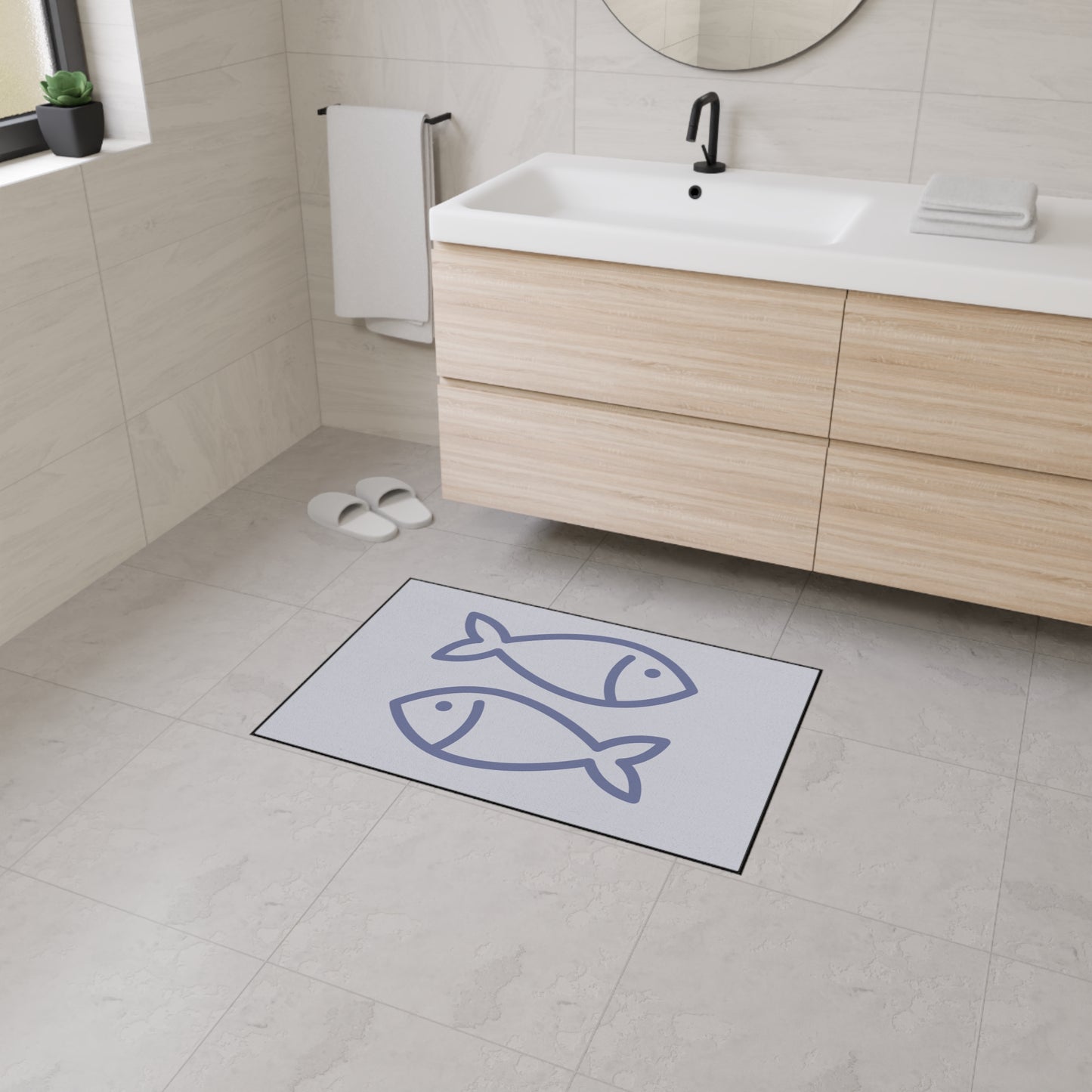 Decorative Heavy Duty Non-Slip Floor Mat Stylish Design Perfect for Entryway Kitchen Décor Grey Fish Design Rug Fishy Bathroom Mat