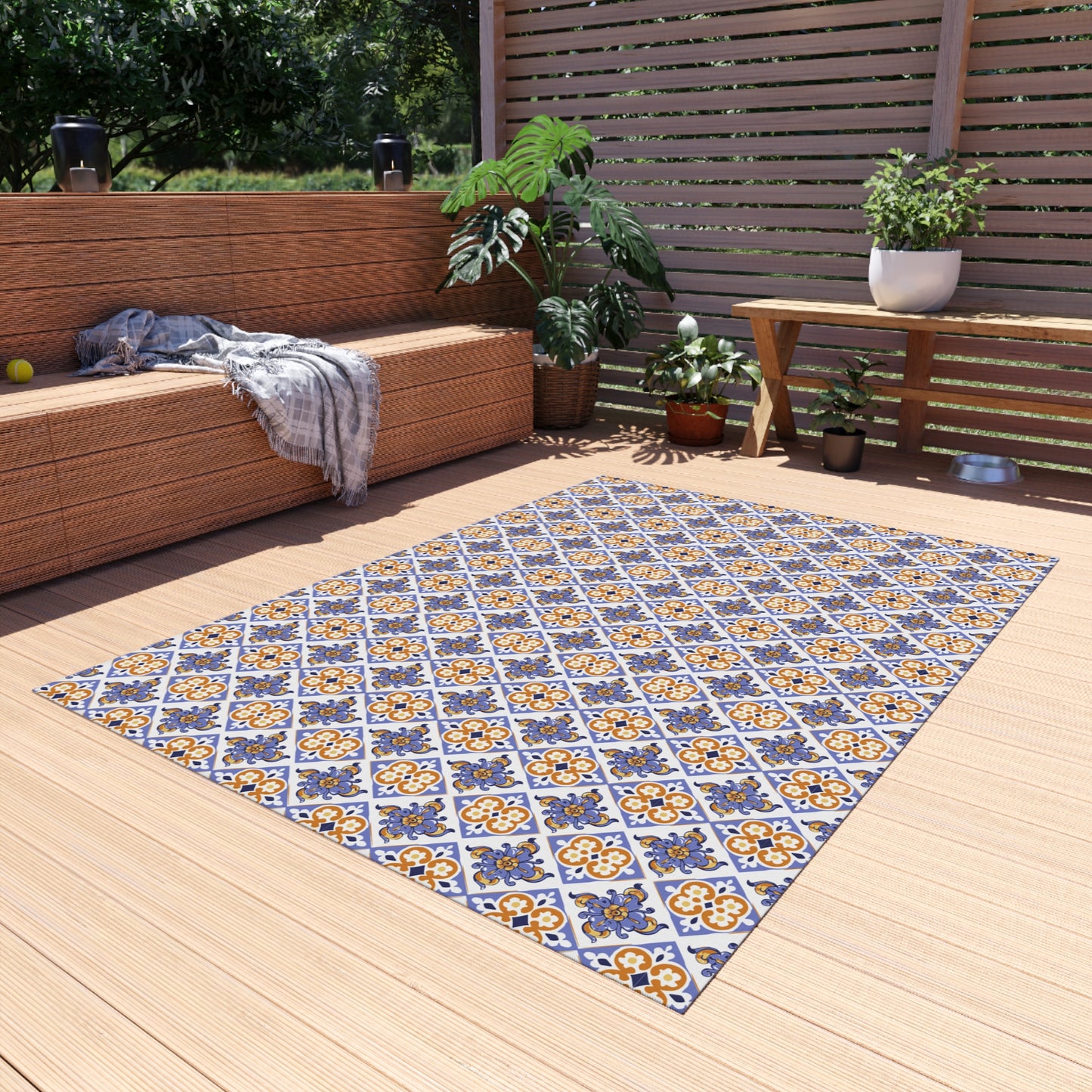 Chenille Print Pattern Outdoor Rug with No-Skid Backing Cozy Outdoor Carpet Patio Decor Gazebo Rug Pool Area Decor Outdoor Kitchen Carpet