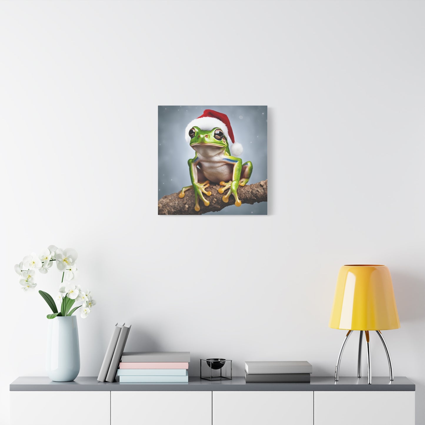 Christmas Tree Frog Print Wall Art | Matte Canvas, Stretched, 1.25" | Santa Hat | Animal Lover | Holiday Gift |