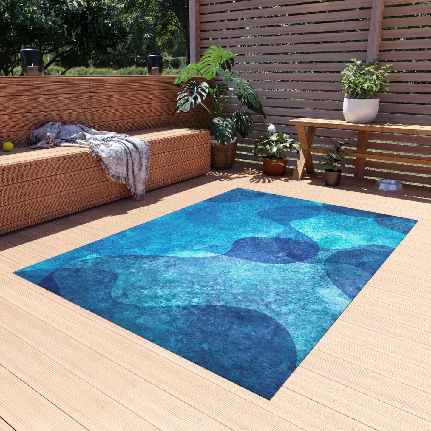 Modern Wave Design Chenille Outdoor Rug No-Skid Backing Cozy Outdoor Beachy Patio Decor Gazebo Rug Pool Area Decor Outdoor Kitchen Carpet
