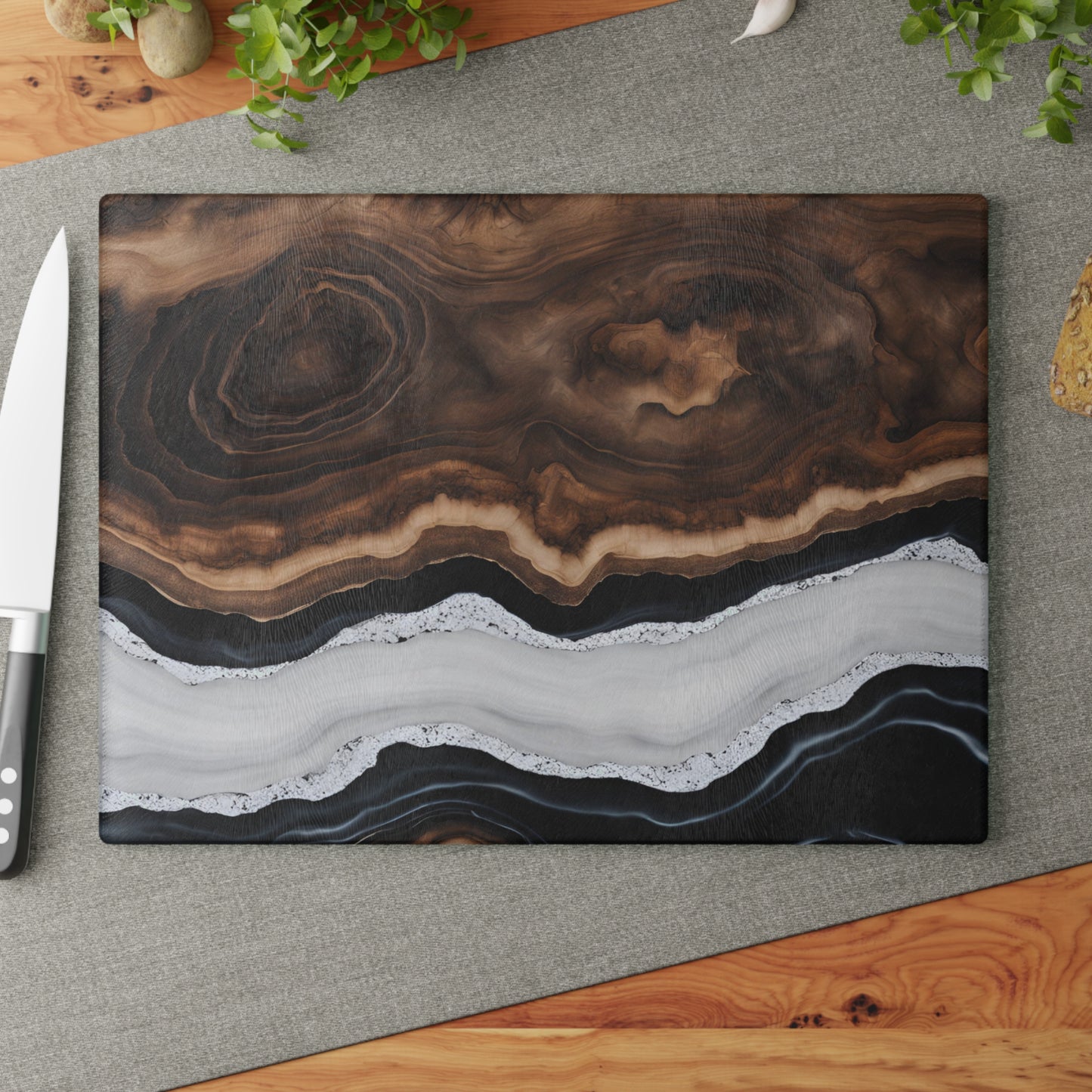 Kitchen Decor Glass Wood-look Image Nature Lover Cutting Board Serving Tray Home Cook Gift Colorful Glass Agate-inspired Charcuterie Board