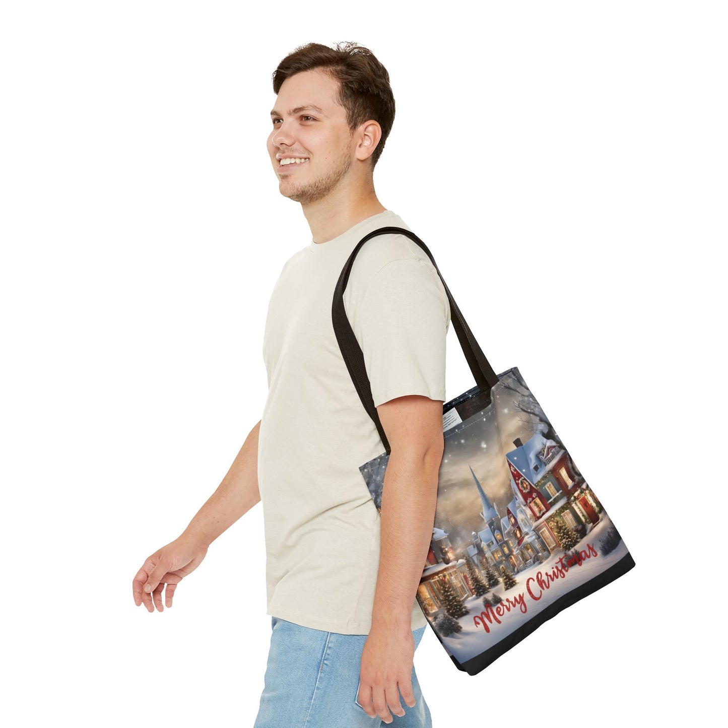Christmas Tote Bag Holiday Cheer Gift Glam Winter Accessory Reusable Snowy Winter Town Shopping Bag Xmas Joy Gift Unisex Bag for Him Her