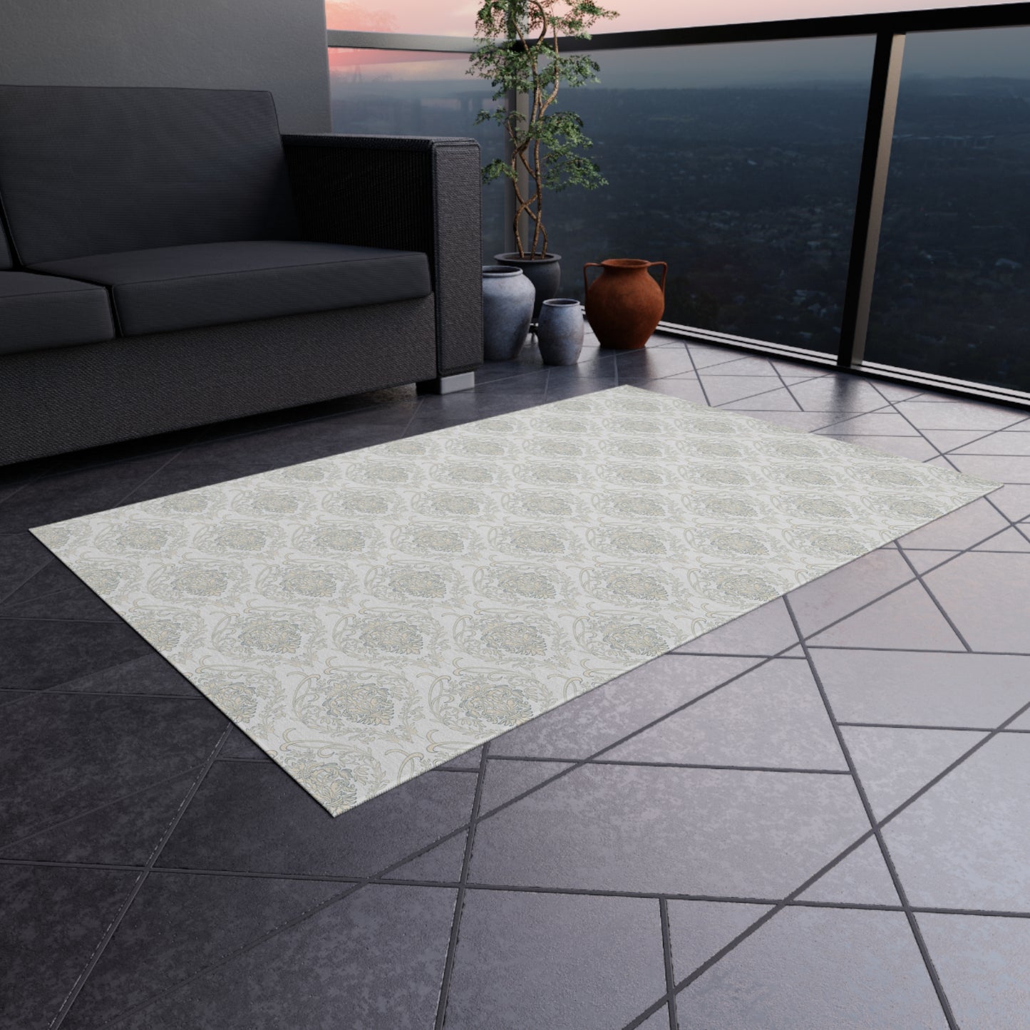 Chenille Print Pattern Outdoor Rug with No-Skid Backing Cozy Outdoor Carpet Patio Decor Gazebo Rug Pool Area Decor Outdoor Kitchen Carpet